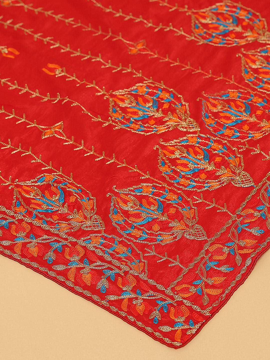 Red Silver Floral Band Pashmina Dupatta
