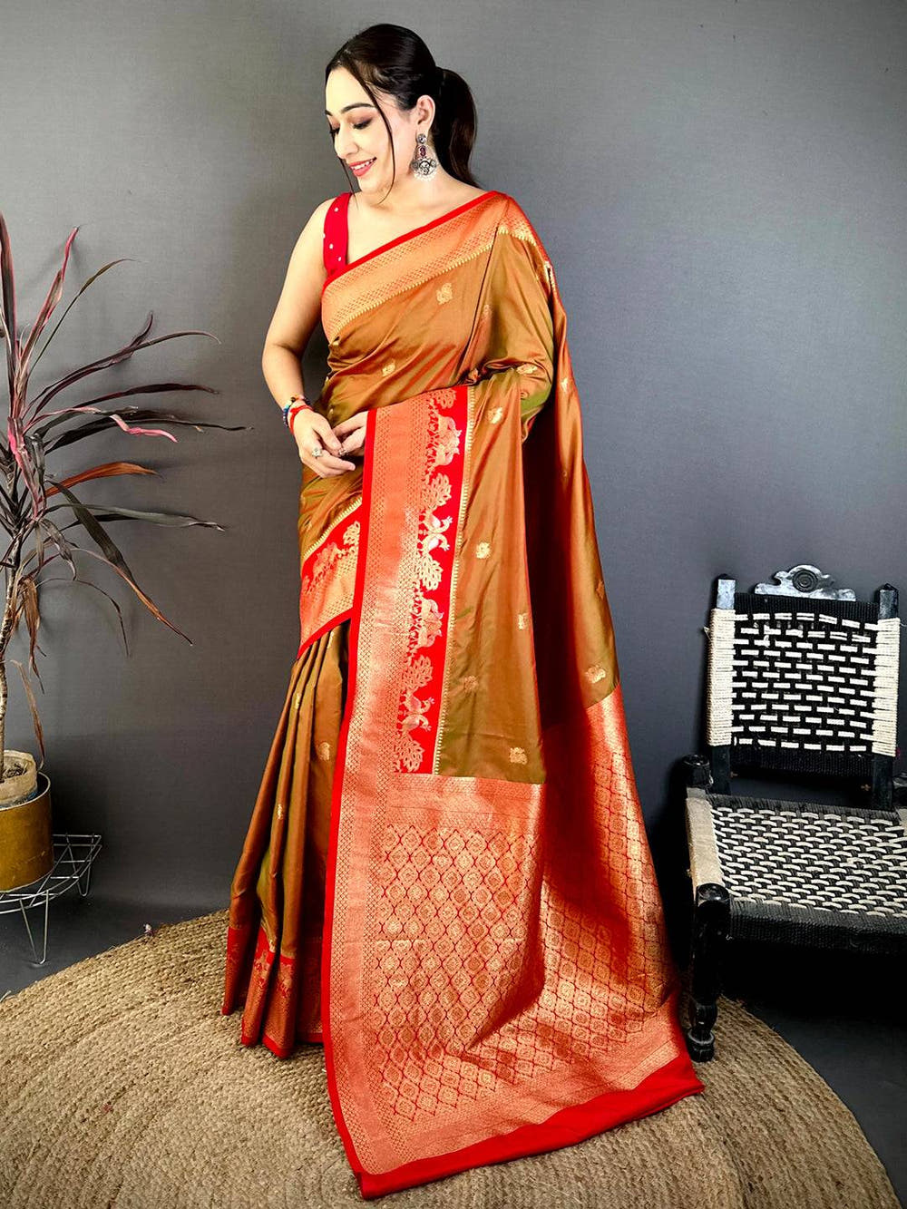 Brown Soft Silk Kanjivaram Saree