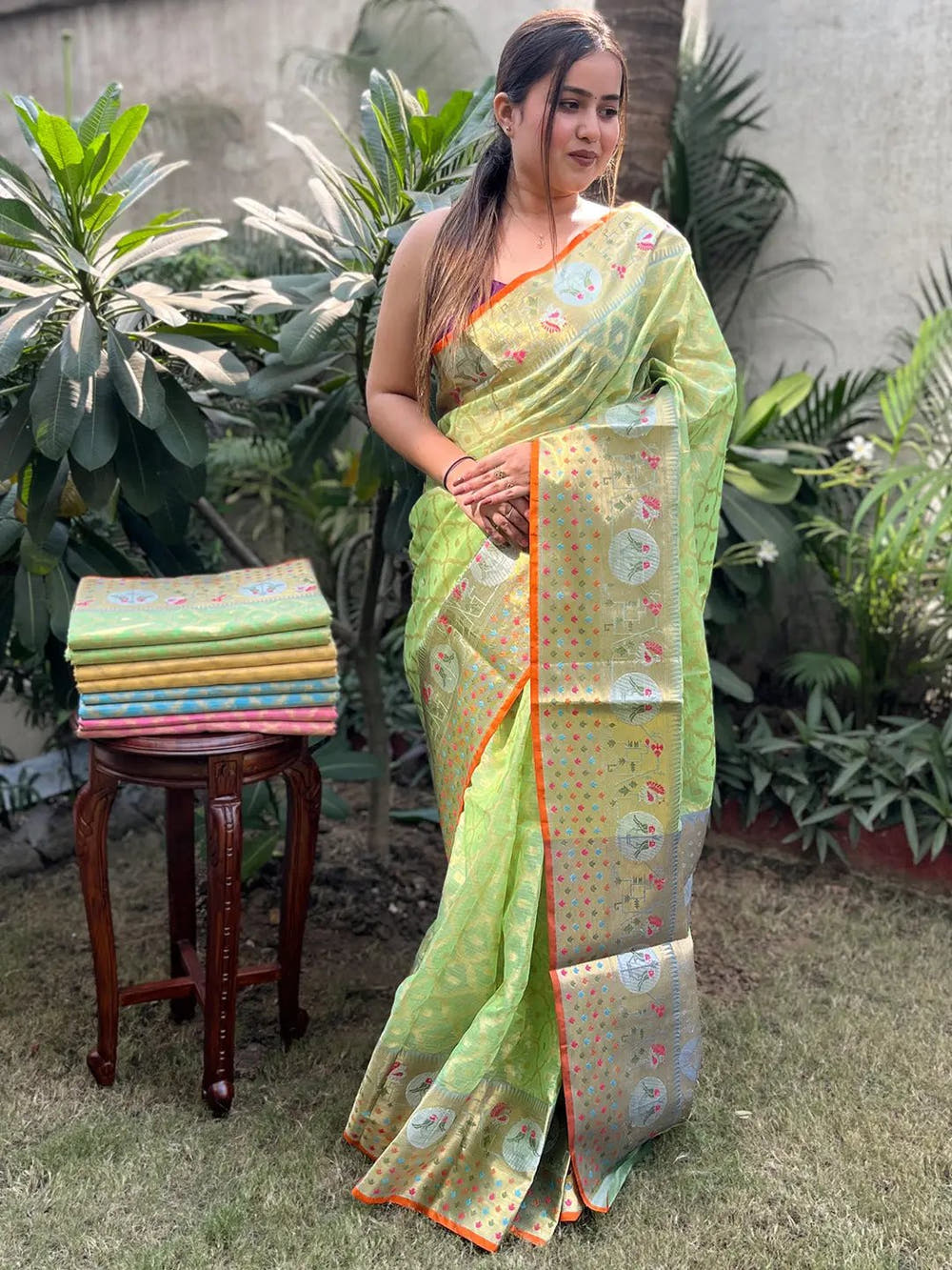 Stunning Kota Doria Soft Silk Minakari Patola Weaving Saree
