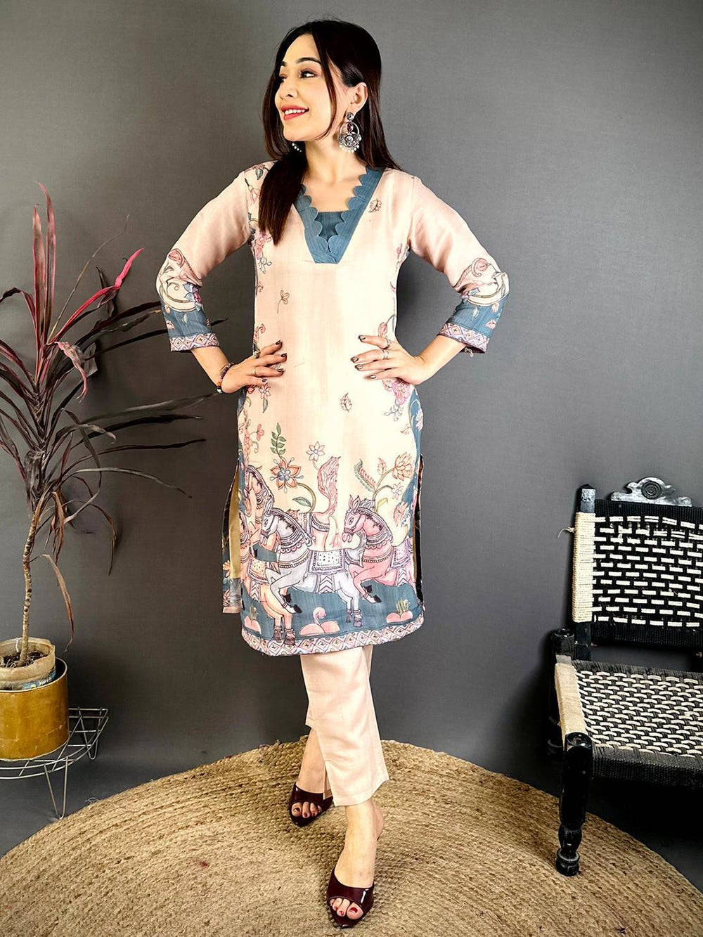 Ethnic Kalamkari Print Straight Cut Kurti