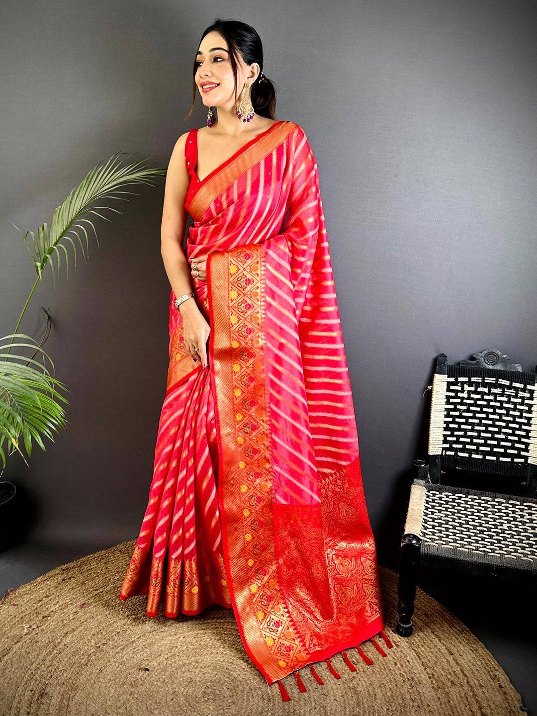 Pink Banarasi Lehriya Katan Silk Saree