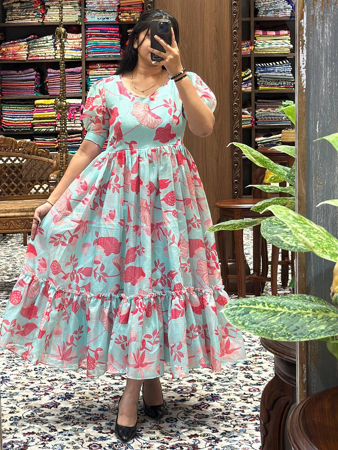 Ocean Blue Abstract Print Dress