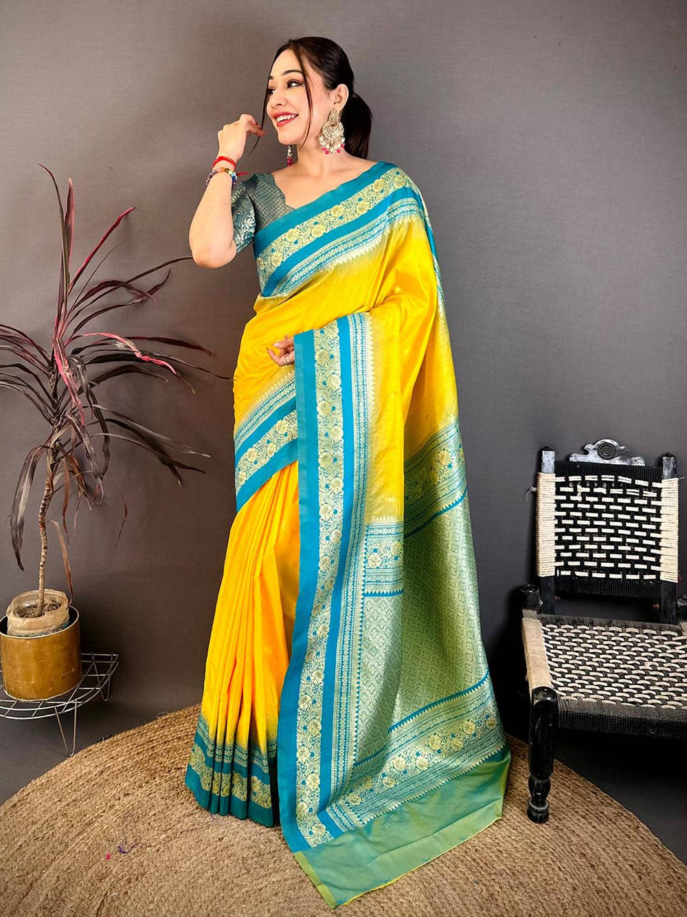 Gold Zari Woven Yellow Soft Silk Saree