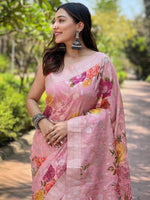 Light Pink Lakhnavi Bandla Zari Weaving Saree