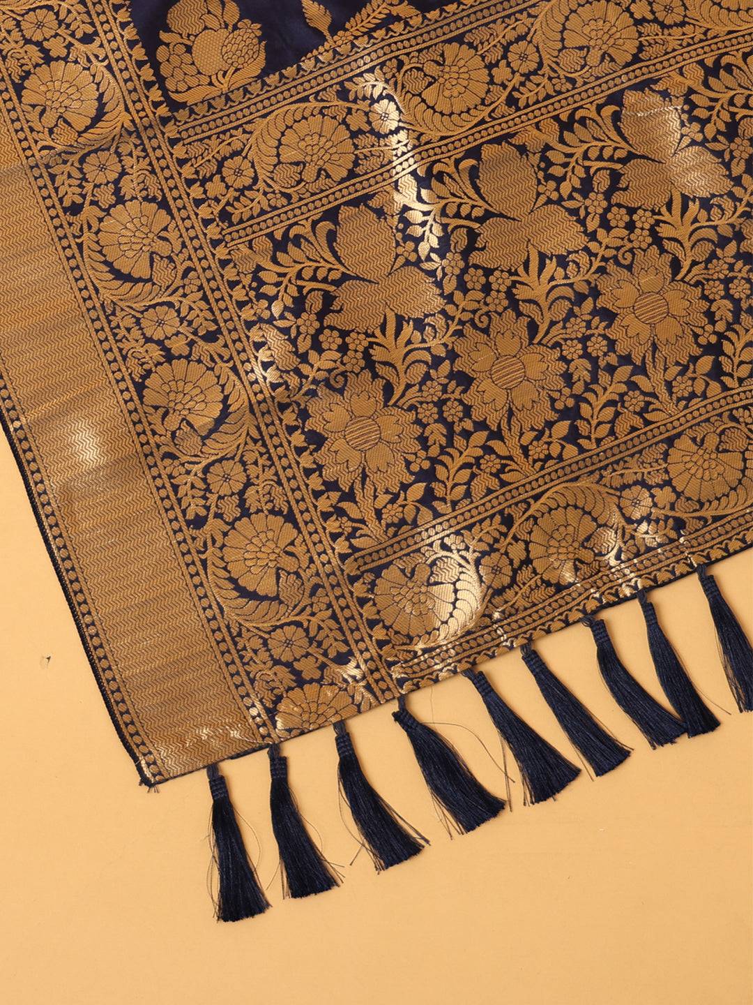 Dark Blue Silk Blend Woven Design Dupatta