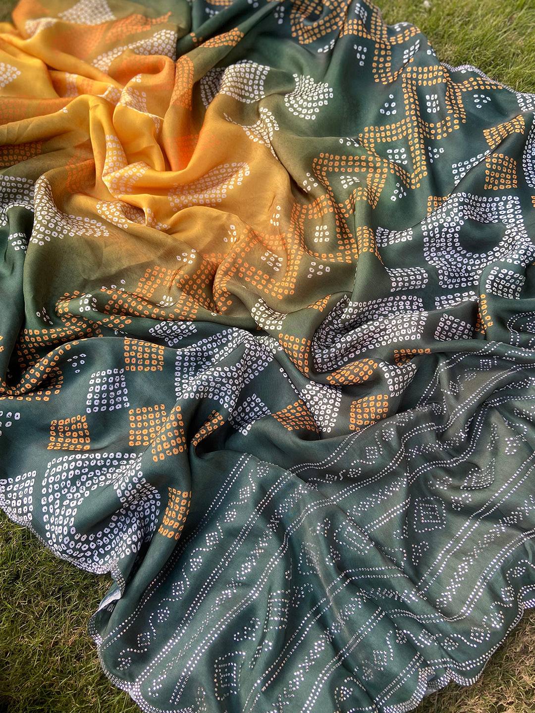 Yellow Ombre Bandhej Georgette Silk Saree