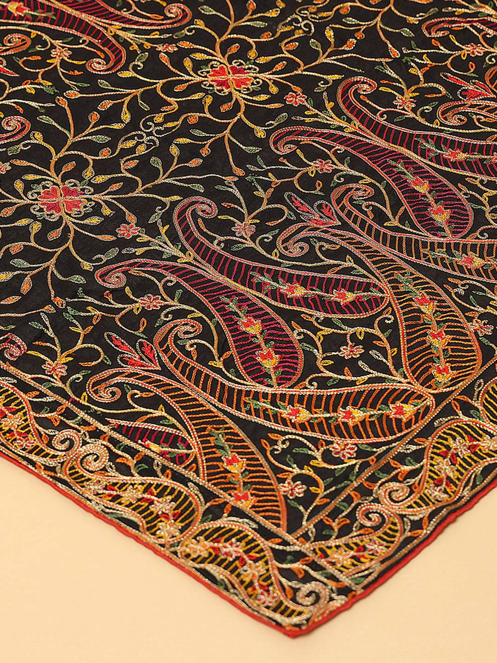 Black Deep Floral Rust Pashmina Dupatta