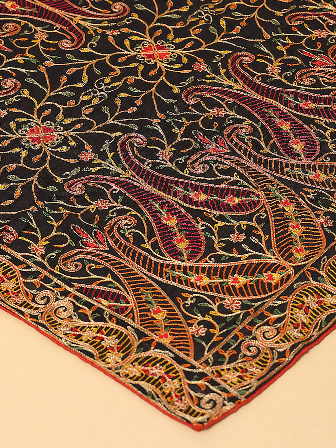 Black Deep Floral Rust Pashmina Dupatta
