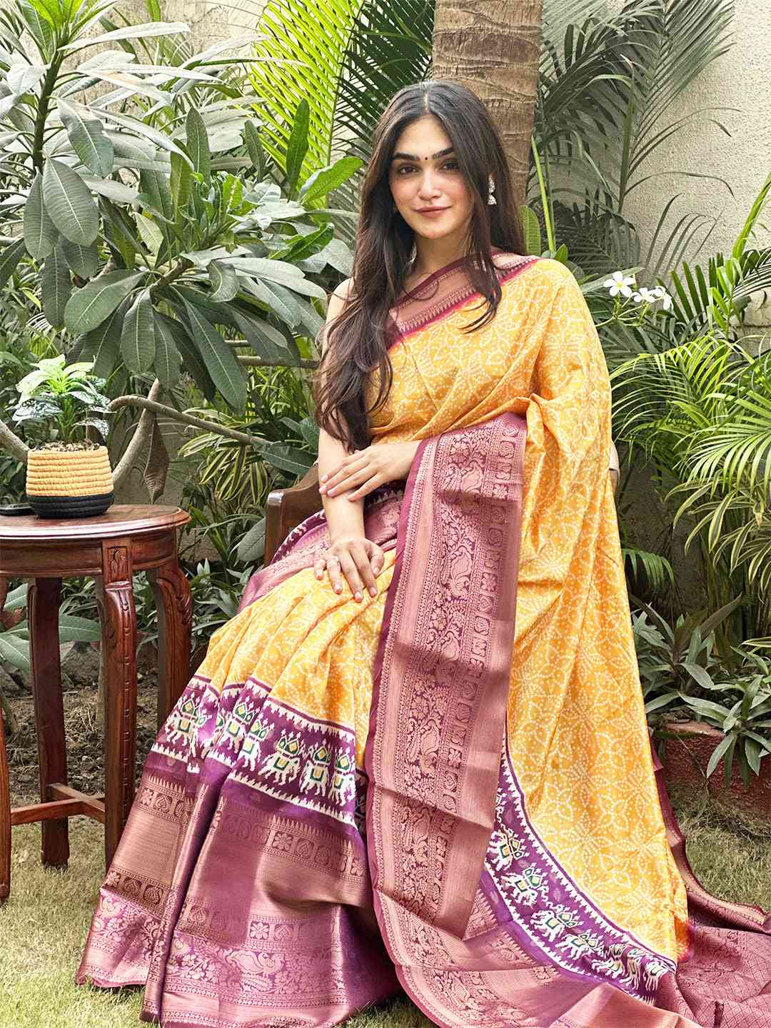 Soft Silk Bandhej Digital Printed Saree