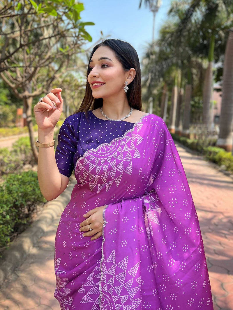Purple Ombre Bandhej Georgette Silk Saree