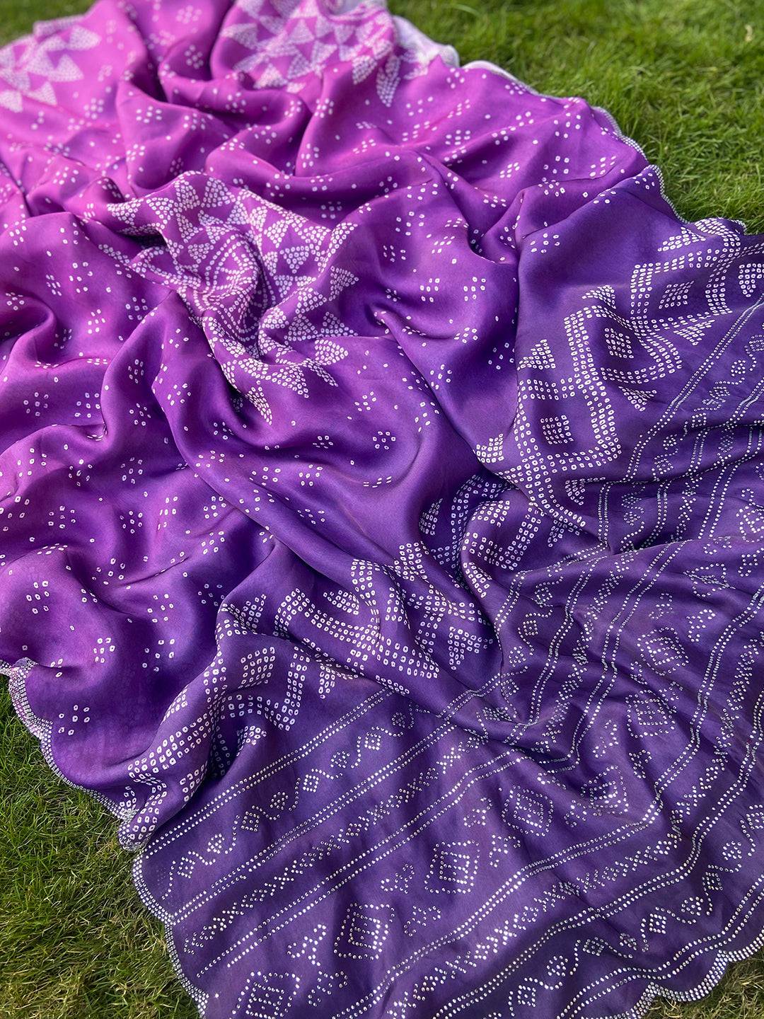 Purple Ombre Bandhej Georgette Silk Saree