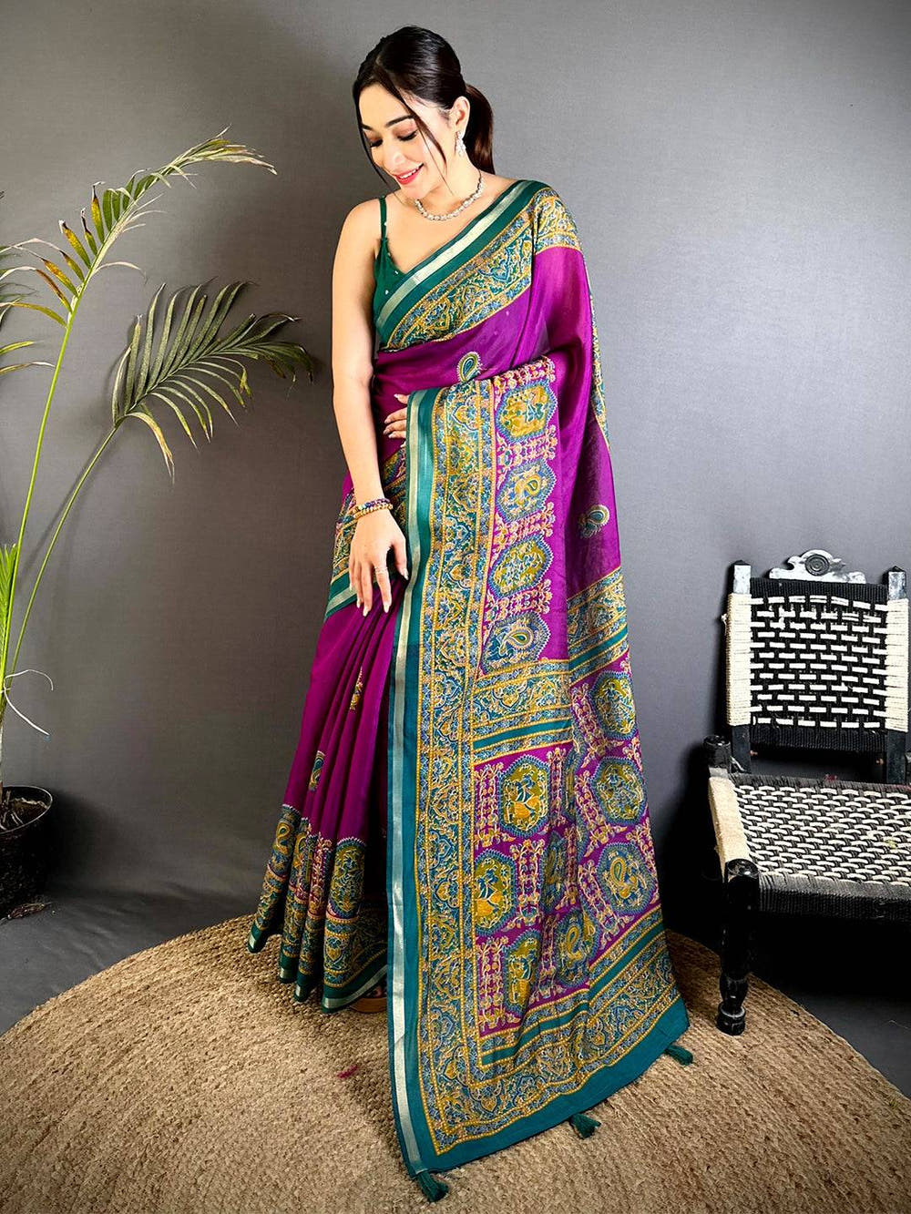 Magenta Kalamkari Pashmina Cotton Saree