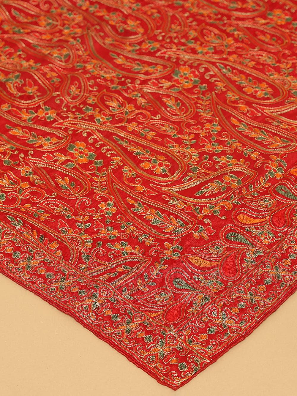 Red Fine Floral Paisley Pashmina Dupatta