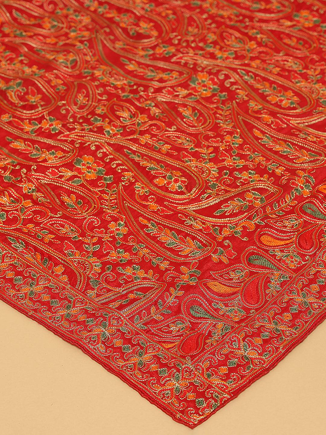 Red Fine Floral Paisley Pashmina Dupatta