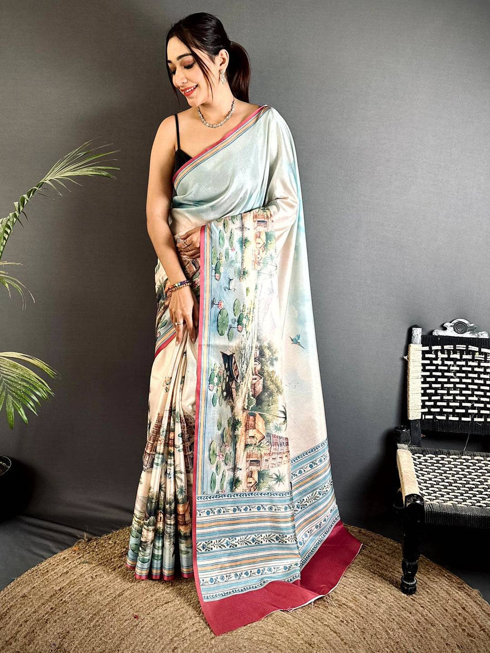 Elegance Tussar Landscape Digital Saree