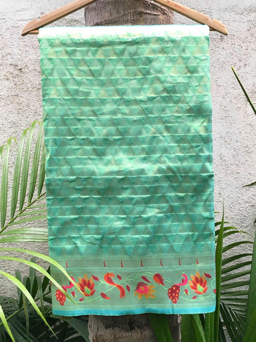 Olive Silk Blend Woven Zari Work Paithani Saree