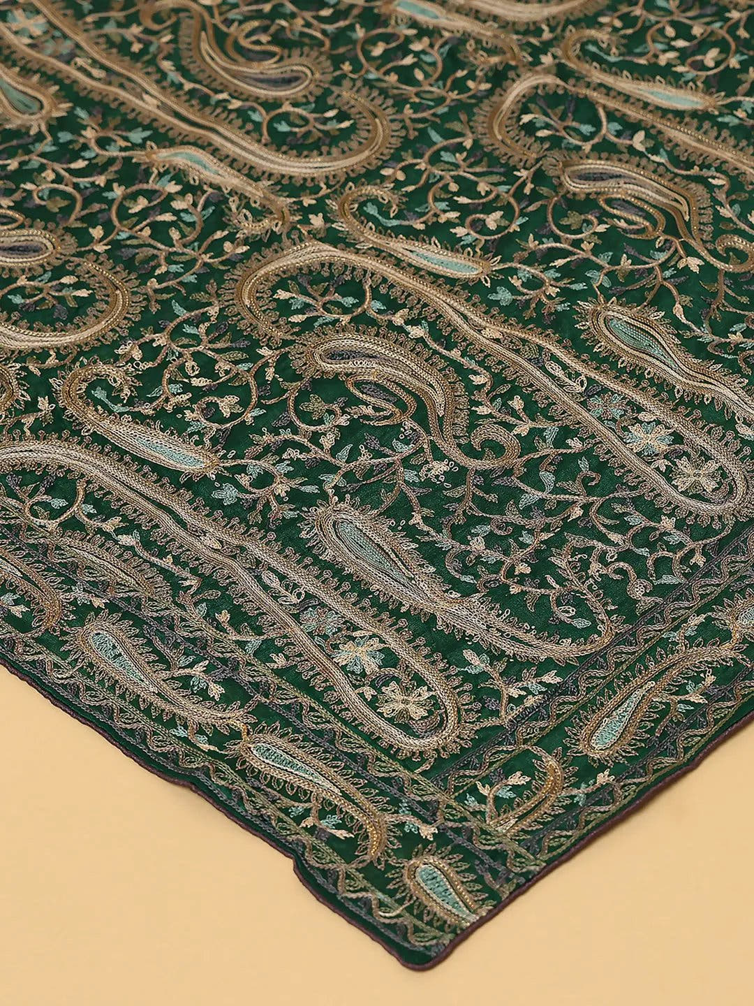 Dark Green Tonal Paisley Pashmina Dupatta