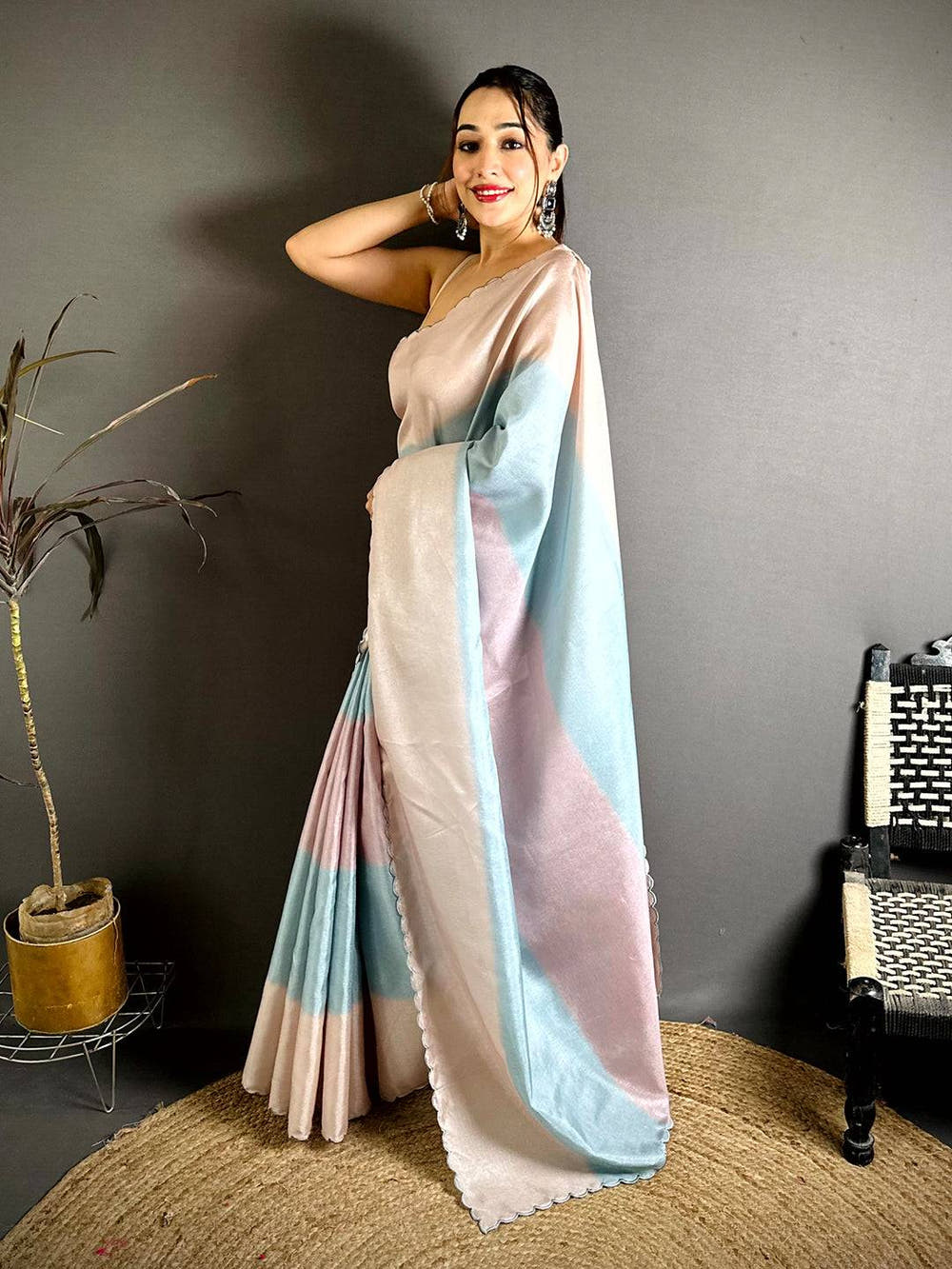 Radiance Striped Digital Print Tussar Saree