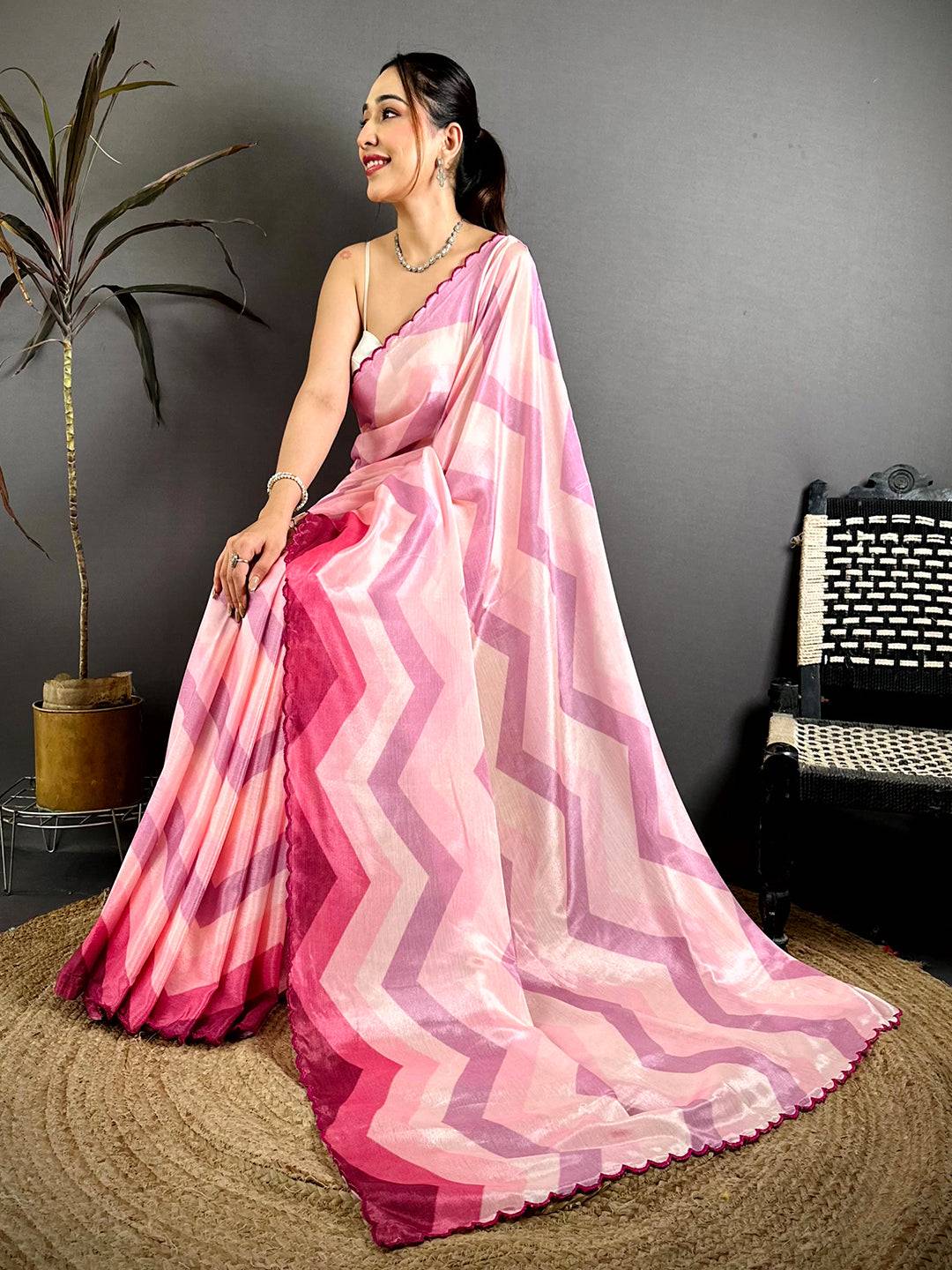 Stylish Ombre Zigzag Chinnon Chiffon Saree