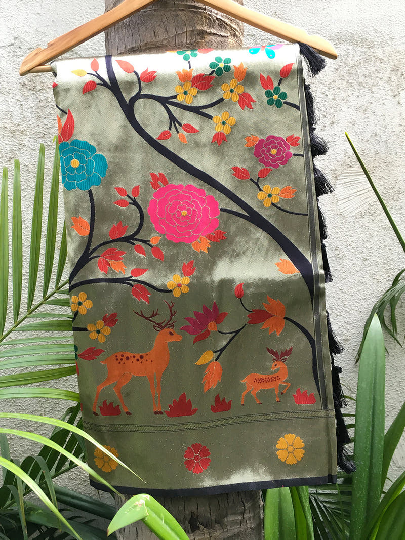 Revan Black Meenakari Work Paithani Saree