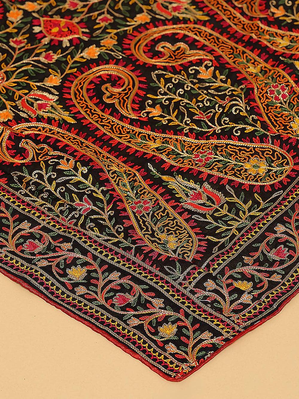 Black Ornate Rust Paisley Pashmina Dupatta