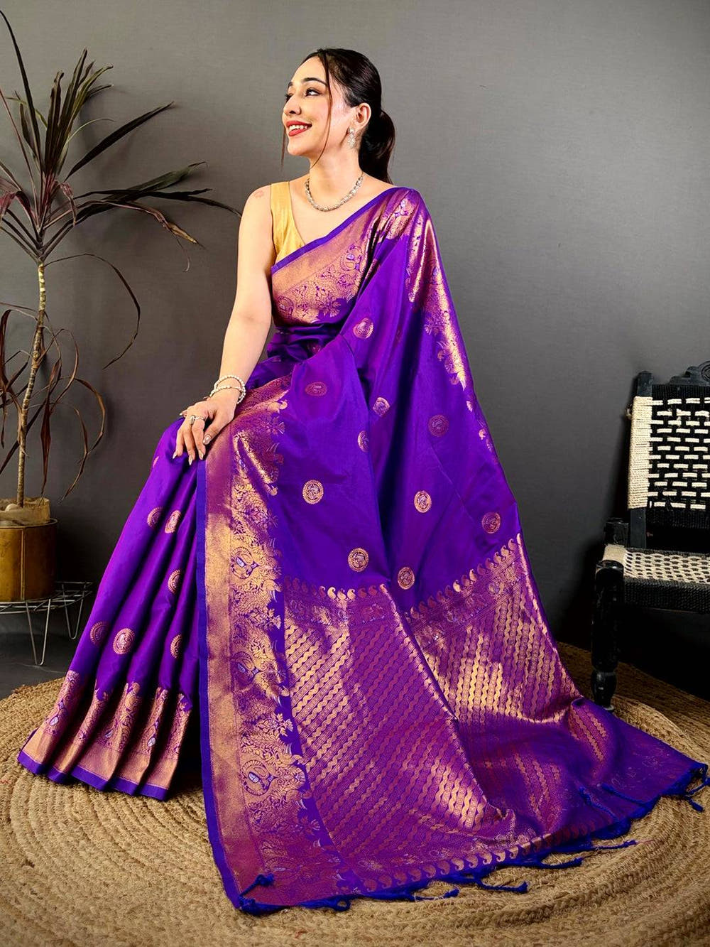 Royal Purple Kanchi Zari Work Soft Silk Saree