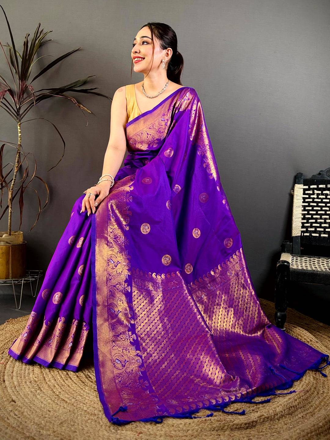 Royal Purple Kanchi Zari Work Soft Silk Saree