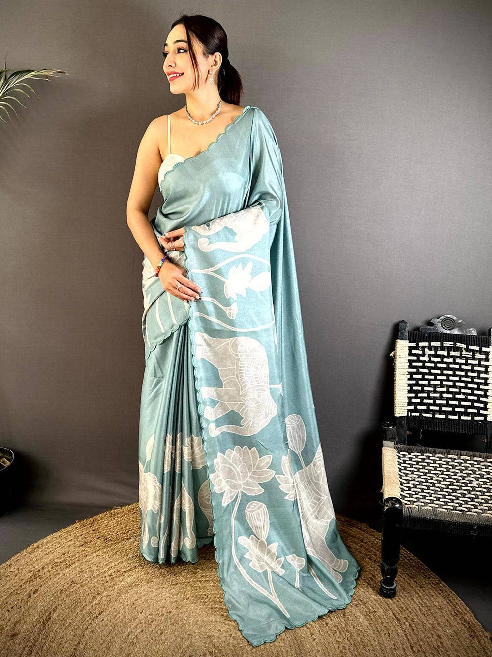 Artistic Tussar Cutwork Digital Saree