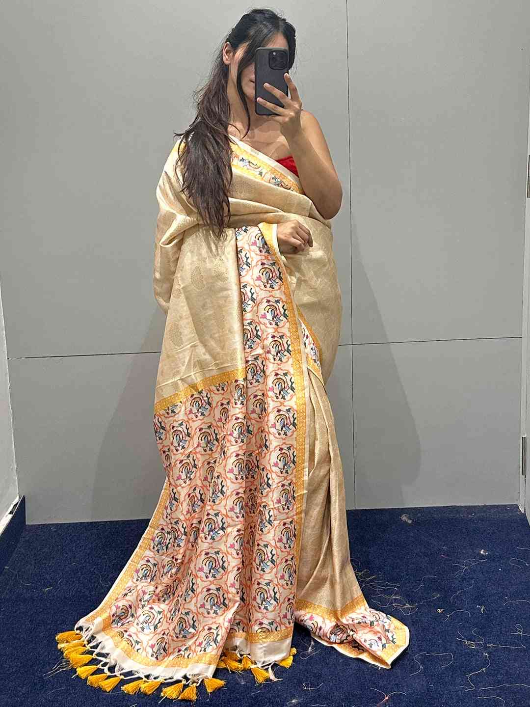 Cream Kanjivaram Weaving Patola Print Saree