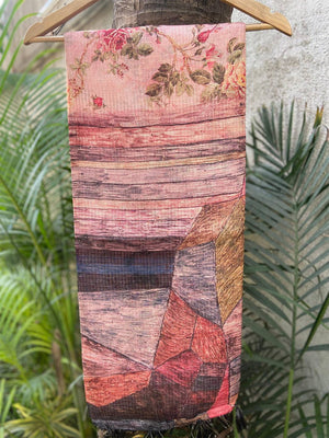 Peach Colour Soft Kota Doriya Silk Saree With Flower & abstect Prints