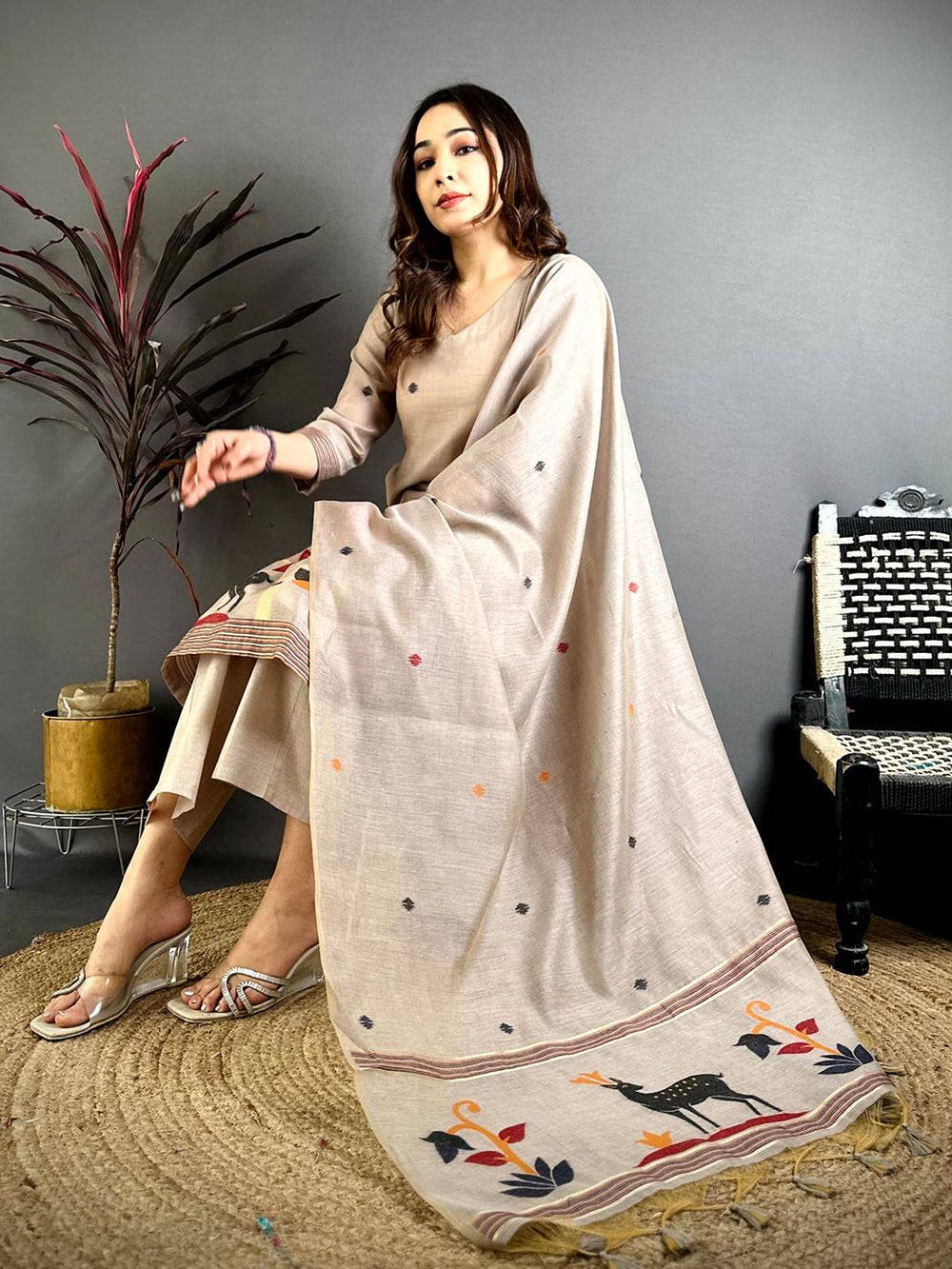 Royal Beige Floral Fusion Dress