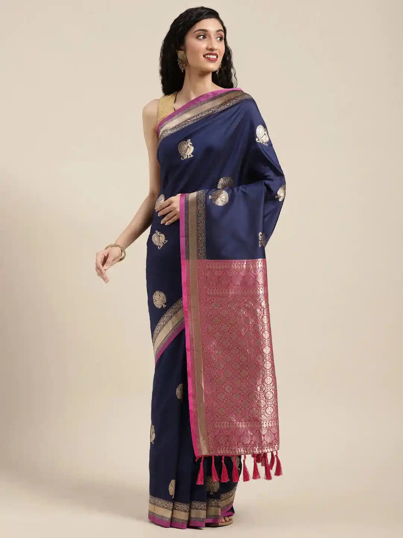 Banarasi  Navy Colour Silk Blend Woven Design Saree