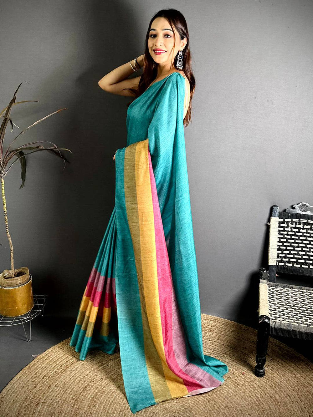 Radiant Ghicha Stripe Digital Tussar Saree