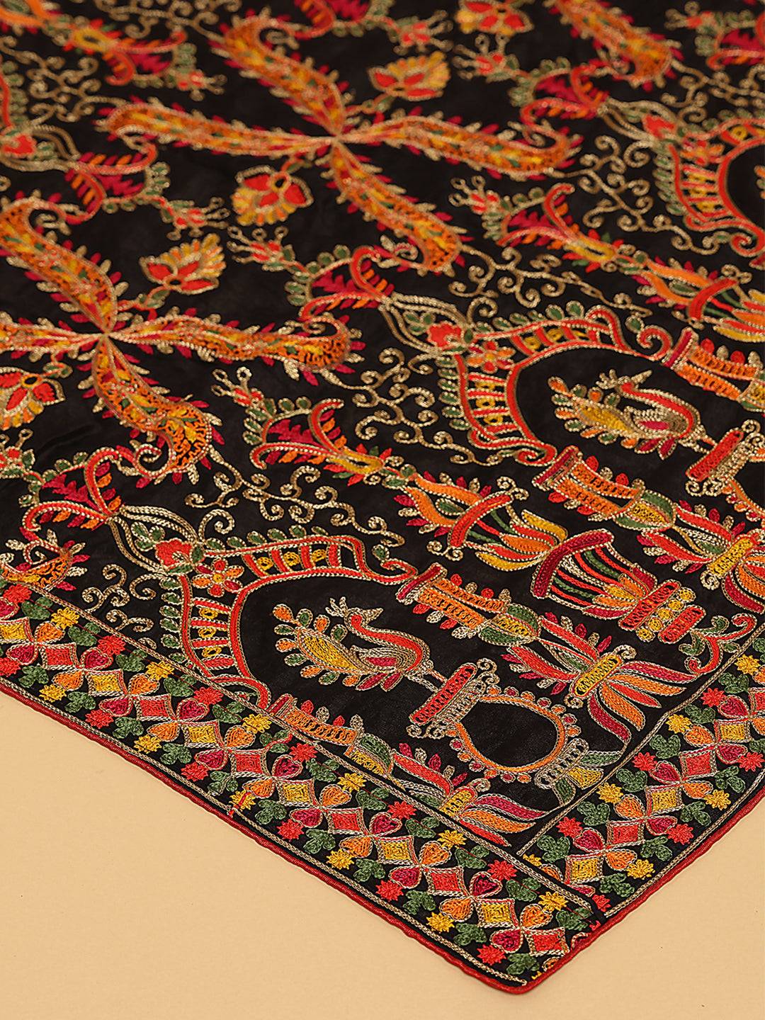 Black Rust Paisley Band Pashmina Dupatta