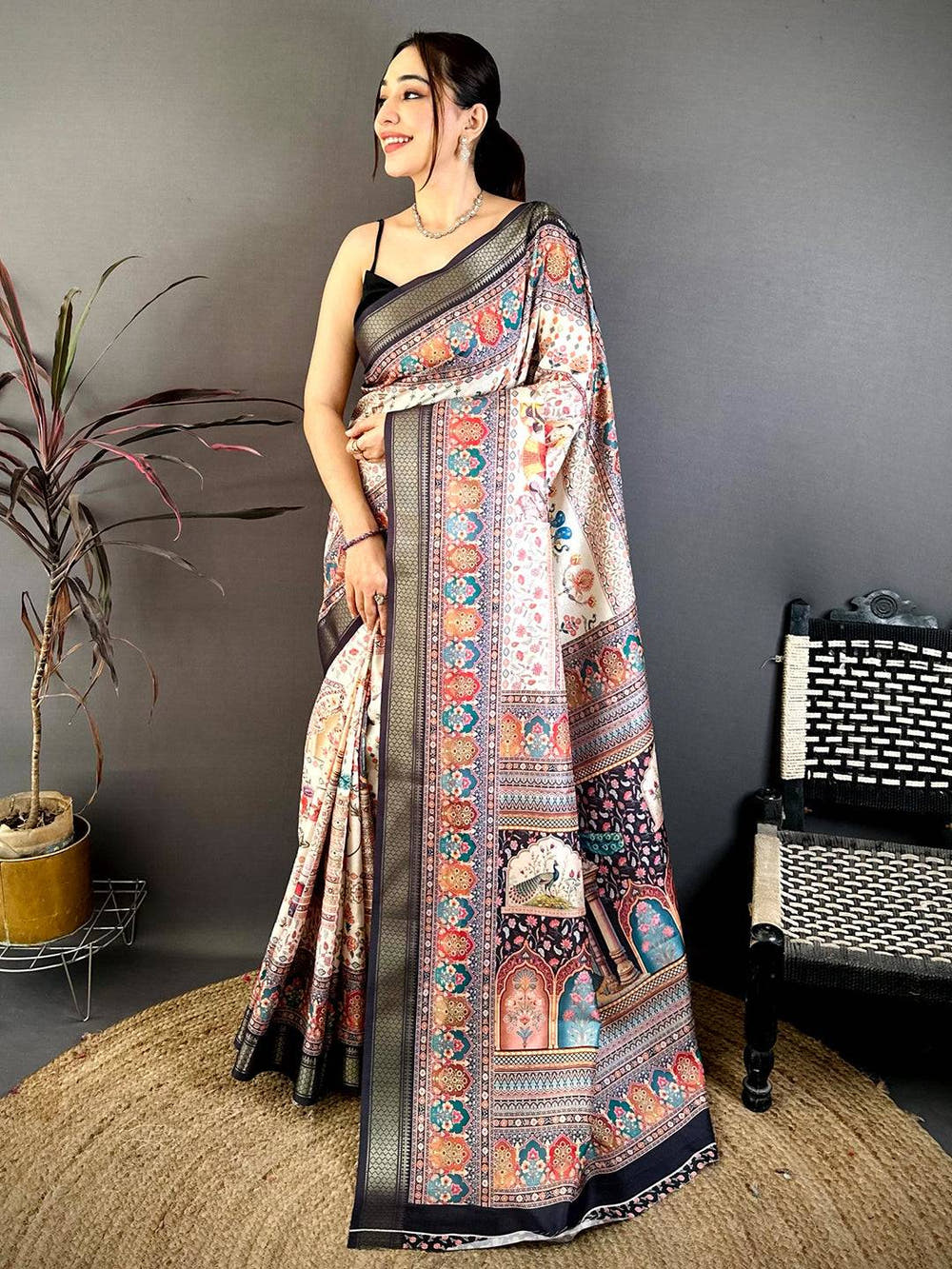 Stylish Pashmina Print Tussar Ghicha Saree