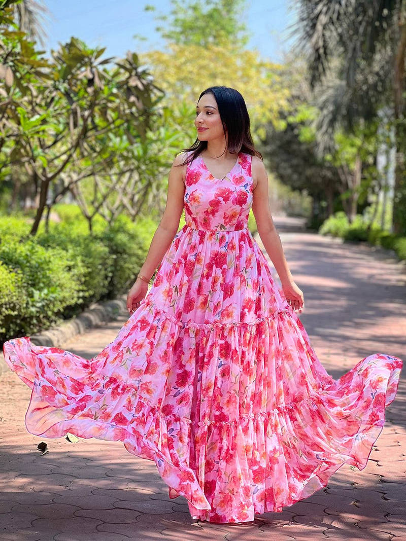 Neon Pink Floral Print Dress