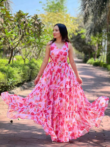 Neon Pink Floral Print Dress