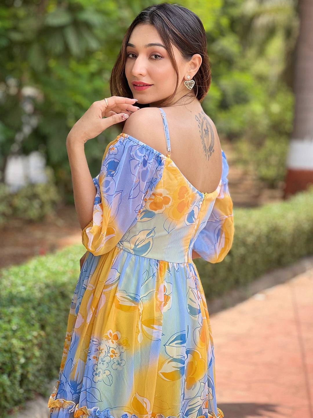 Masha Yellow Floral printed Dress