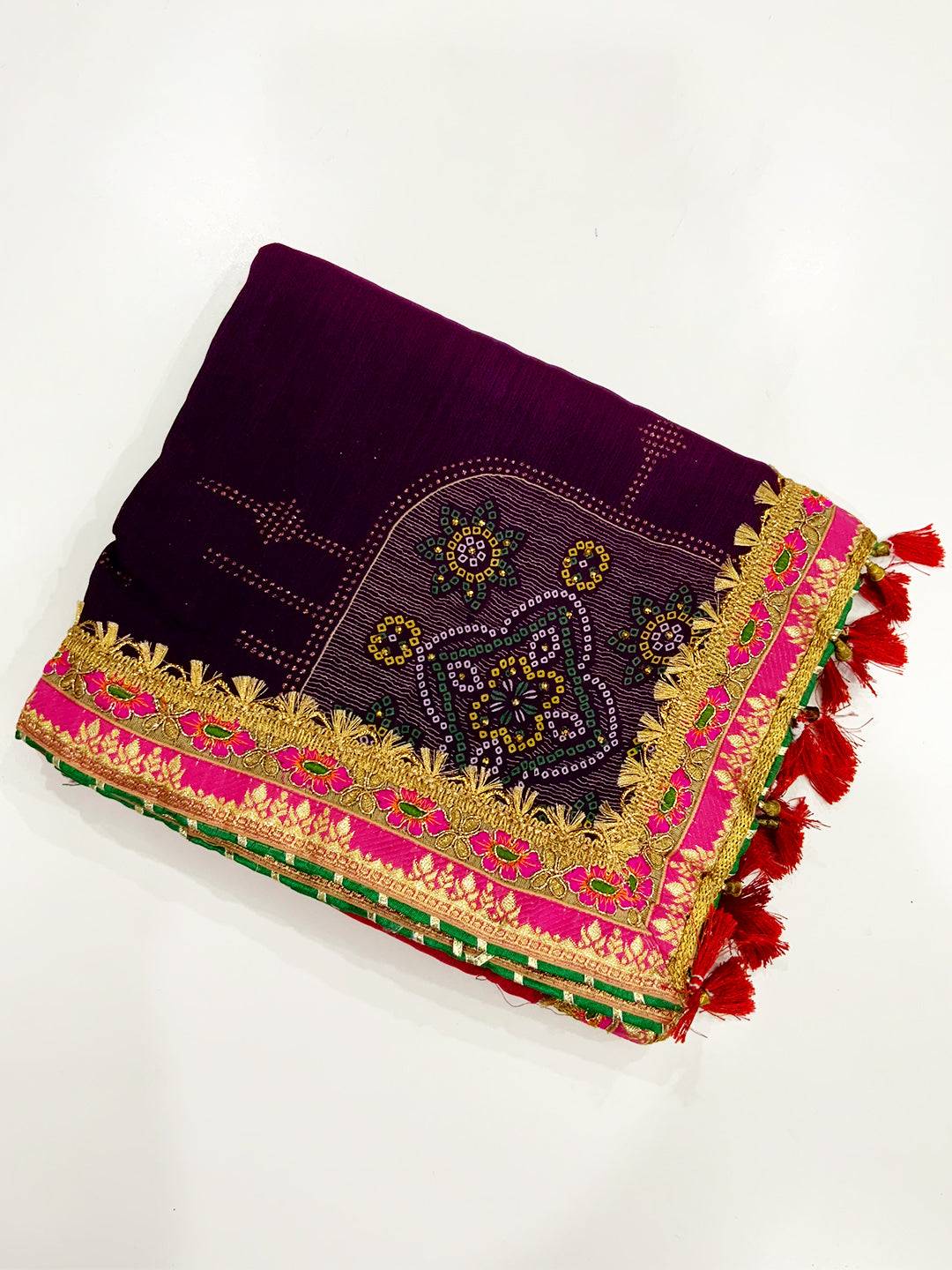 Classic Chinnon Chiffon Bandhej Saree
