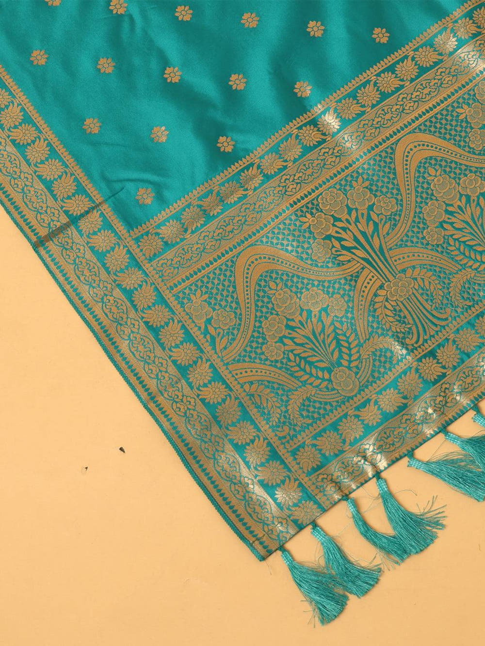 Woven Design Silk Blend Turquoise Colour Dupatta