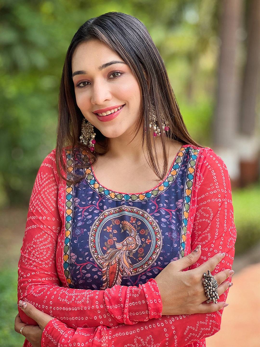 Cherry Red Bandhej Print Dress