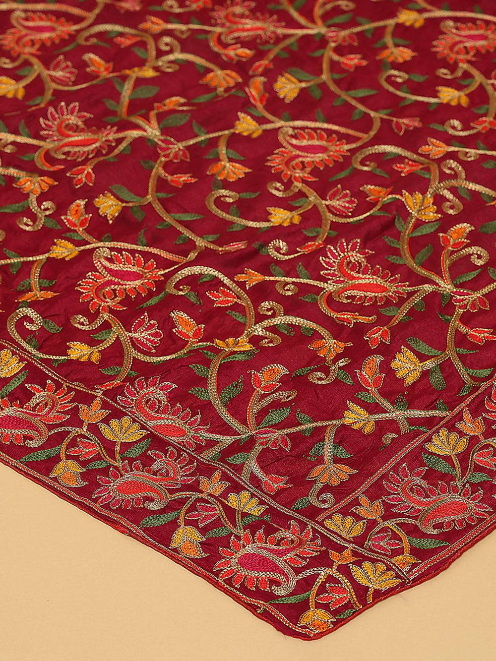 Wine Dense Floral Jaal Pashmina Dupatta