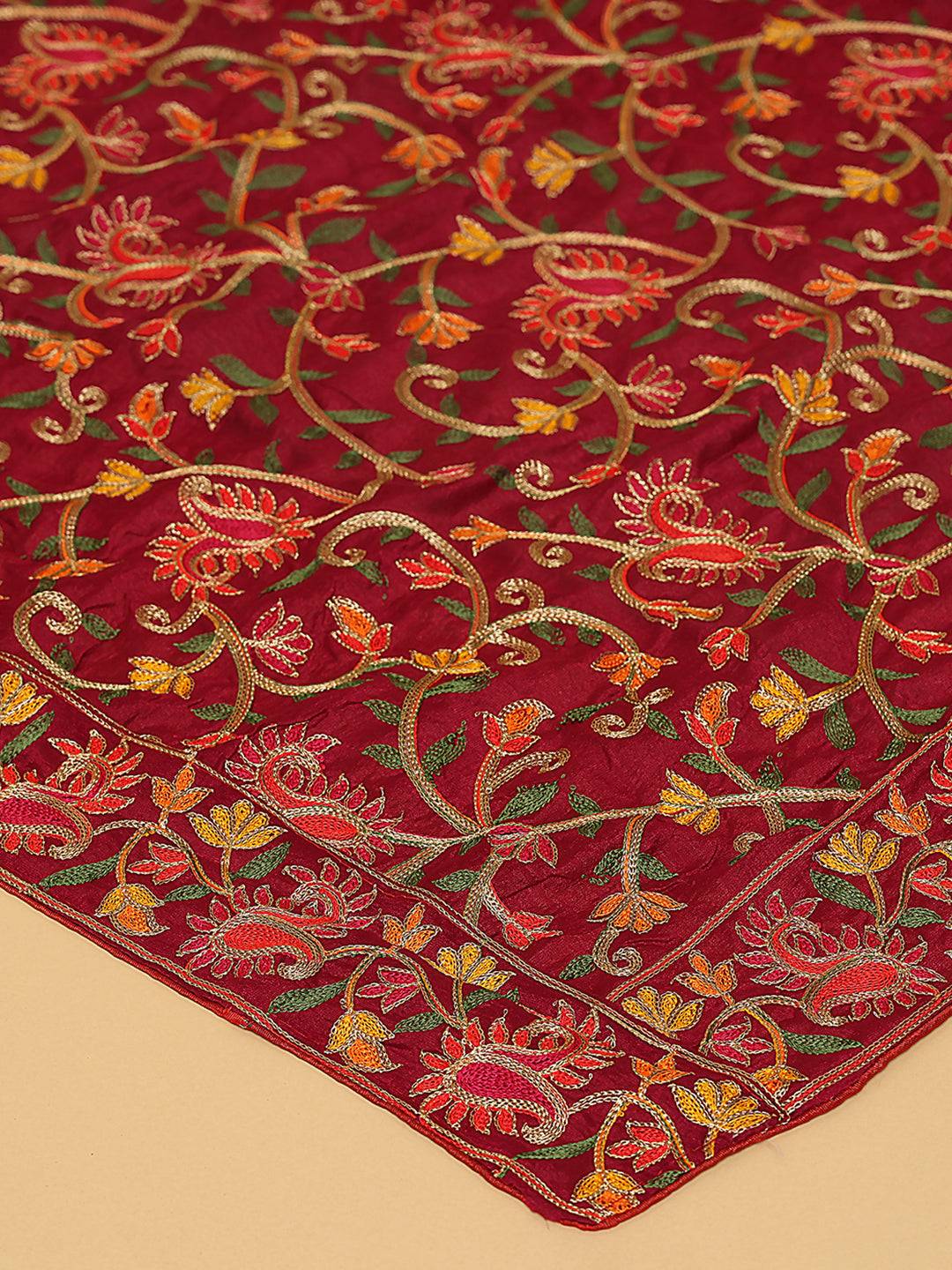 Wine Dense Floral Jaal Pashmina Dupatta