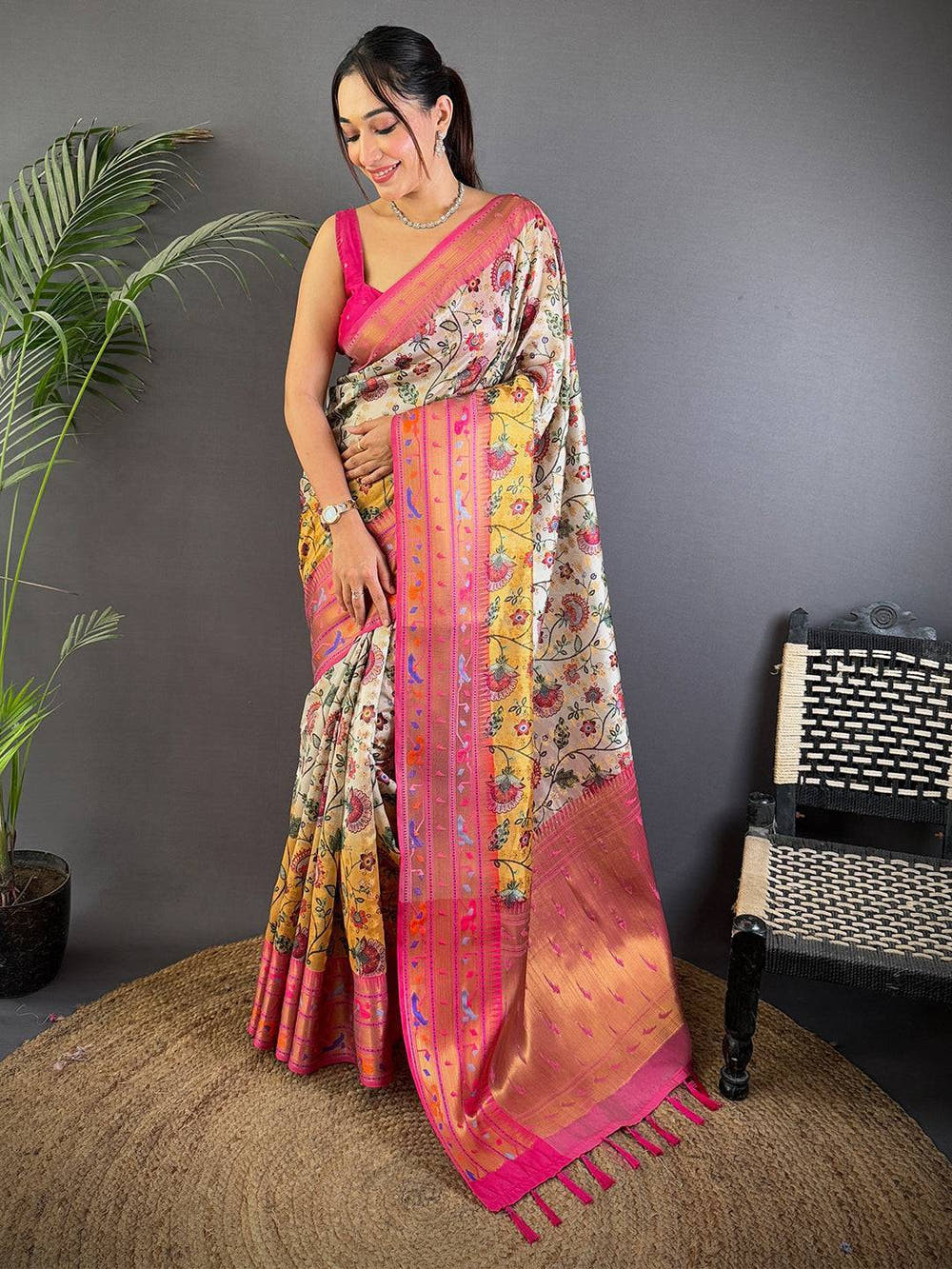 Radiance Kalamkari Printed Tissue Saree