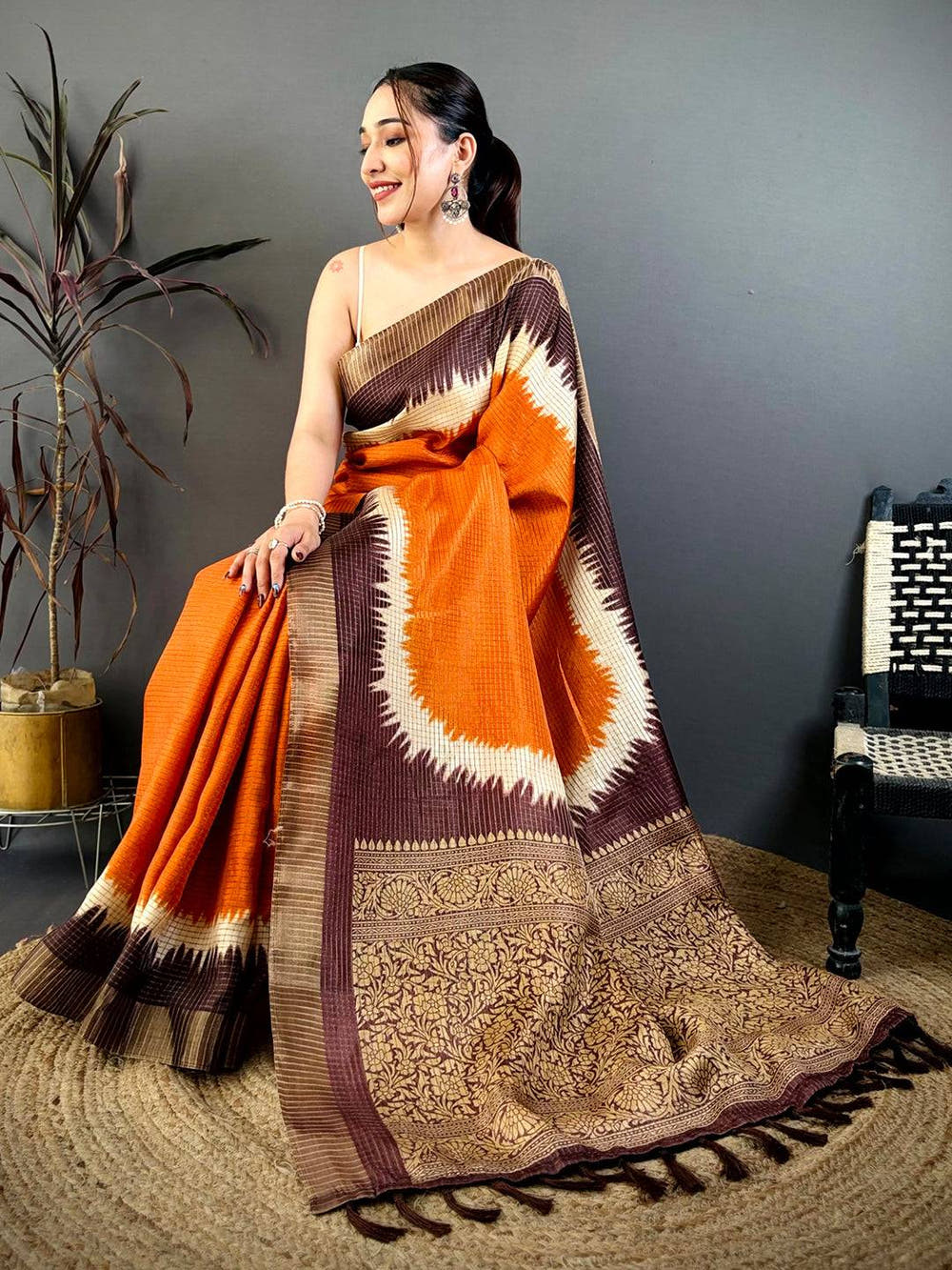 Soft Tussar Jacquard Print Pallu Saree