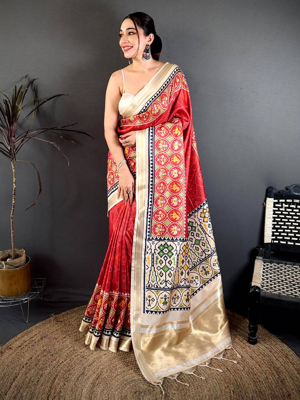 Red Patola Panel Kanchi Silk Saree