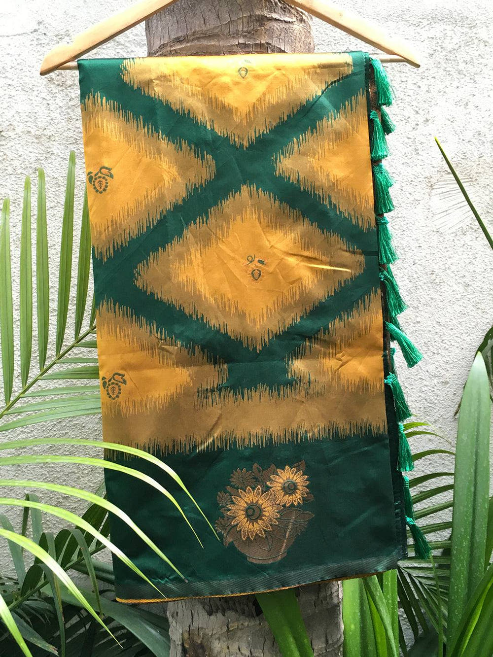 Mustard Tussar Silk Ikkat Weaving Saree