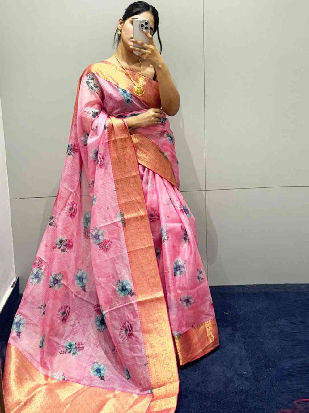 Latest Pink Colour Digital Flower Print Kota Silk Saree