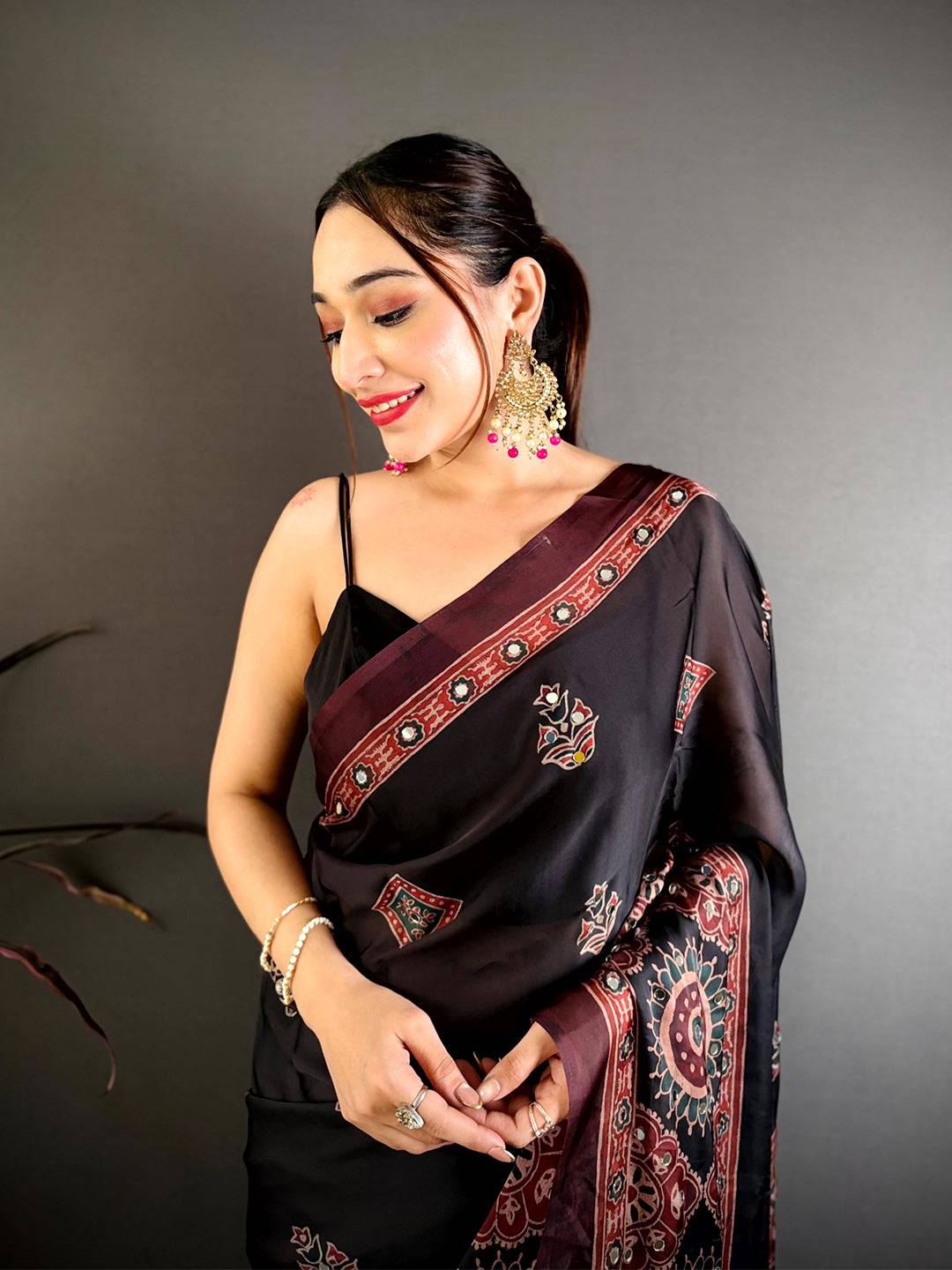 Radiant Ajrakh Print Mirror Work Saree