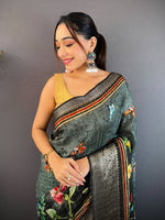 Gray Pure Viscose Checked Saree